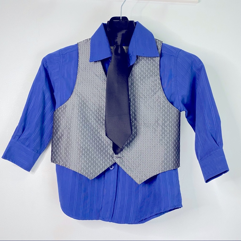 Boys Formal Long Sleeve Dress Shirt with matching Tie & Suit Vest Boys Size 4T